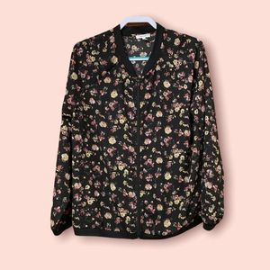 Black pink and yellow floral sheer zip up jacket from Maurices size 0.